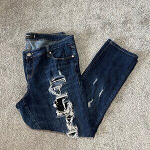 Torrid jeans womens size 18 blue medium‎ wash boyfriend distressed denim grunge